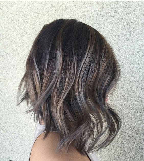 Ash Tone Highlights for Dark Hair - Shoulder Length Hairstyle with Thick Hair