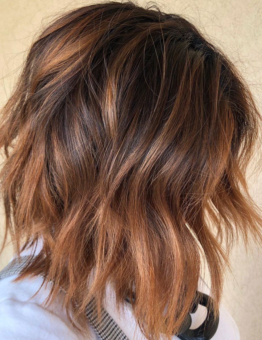 Caramel copper balayage short hair