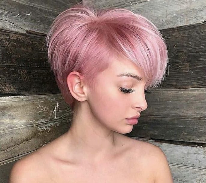 Pixie short pastel pink hair