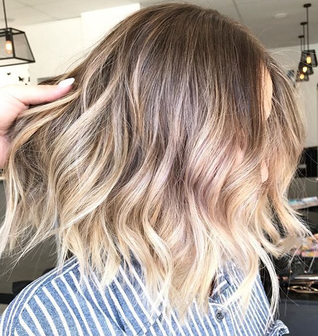Sun kissed balayage blonde highlights for short hair