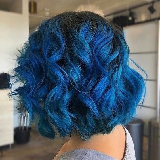 short dark blue to light blue hair